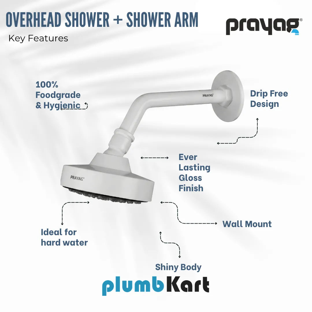 Overhead Shower 75mm + Shower Arm 225mm - By Prayag