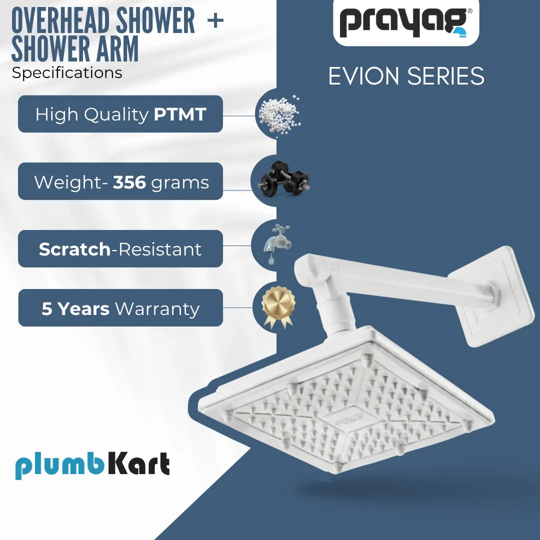Overhead Shower 150mm x 150mm + Shower Arm 300mm - By Prayag