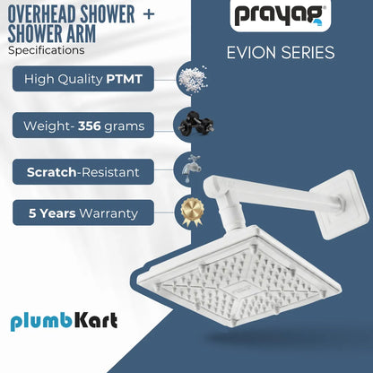 Overhead Shower 150mm x 150mm + Shower Arm 300mm - By Prayag