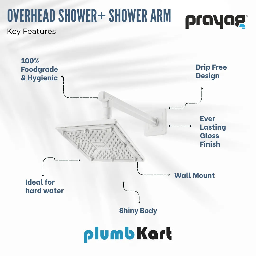 Overhead Shower 150mm x 150mm + Shower Arm 300mm - By Prayag