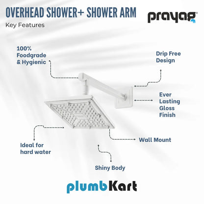 Overhead Shower 150mm x 150mm + Shower Arm 300mm - By Prayag