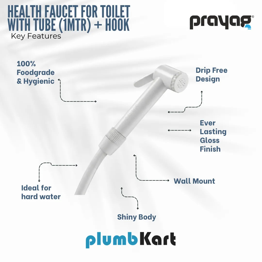 Health Faucet for Toilet with Tube (1mtr) + Hook -By Prayag