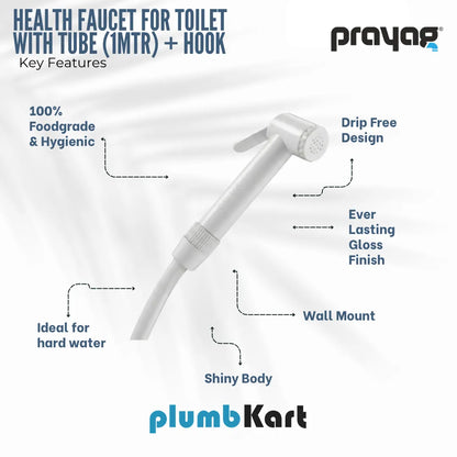 Health Faucet for Toilet with Tube (1mtr) + Hook -By Prayag