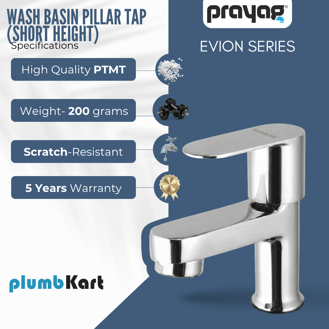 Wash Basin Pillar Tap (Short Height) Brass - By Prayag