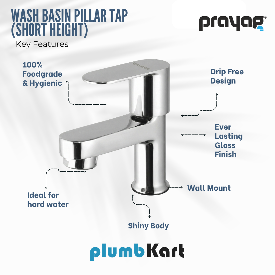 Wash Basin Pillar Tap (Short Height) Brass - By Prayag