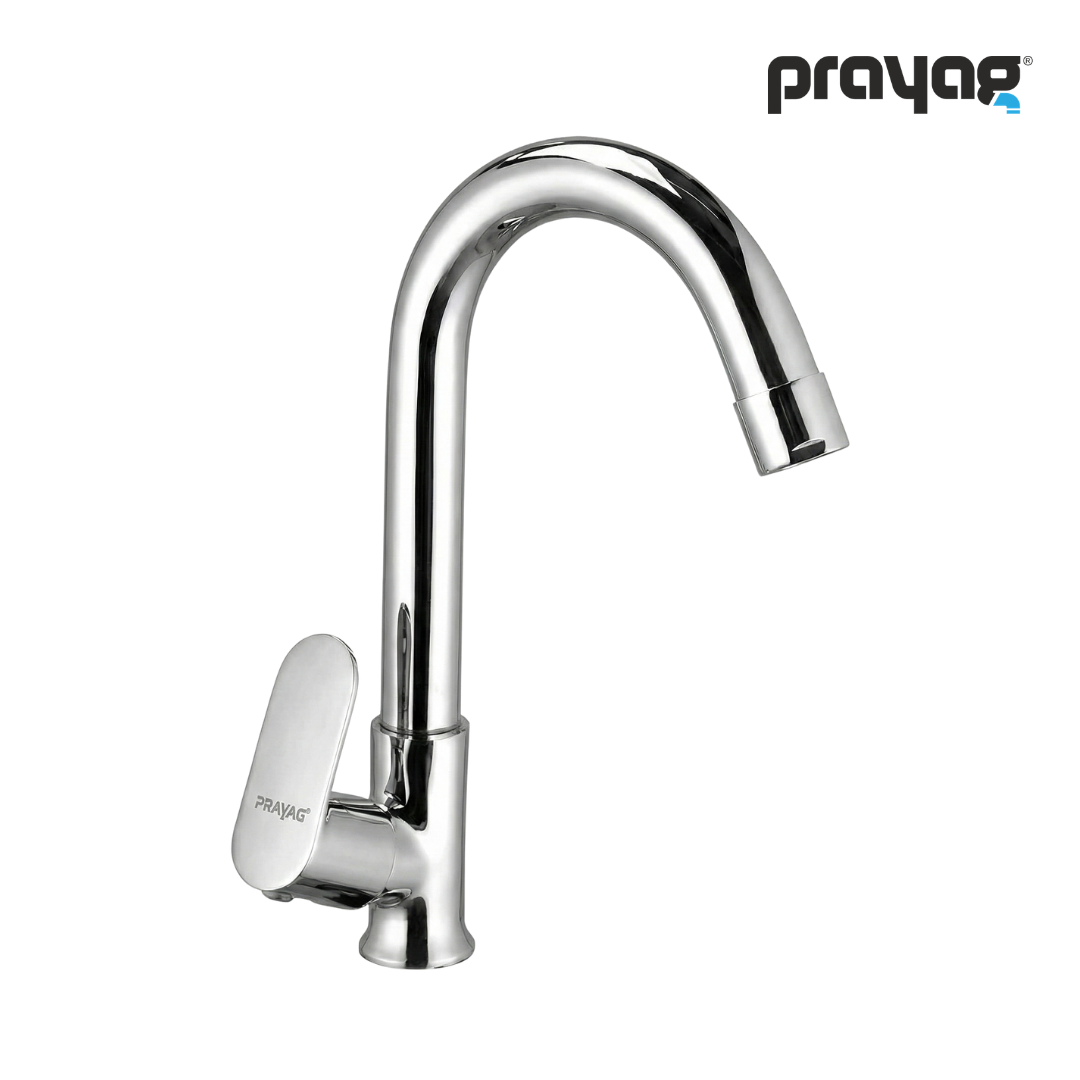 Wash Basin Pillar Tap Swan Neck Foam Flow (Swing Tap) Basin Mount Brass - By Prayag