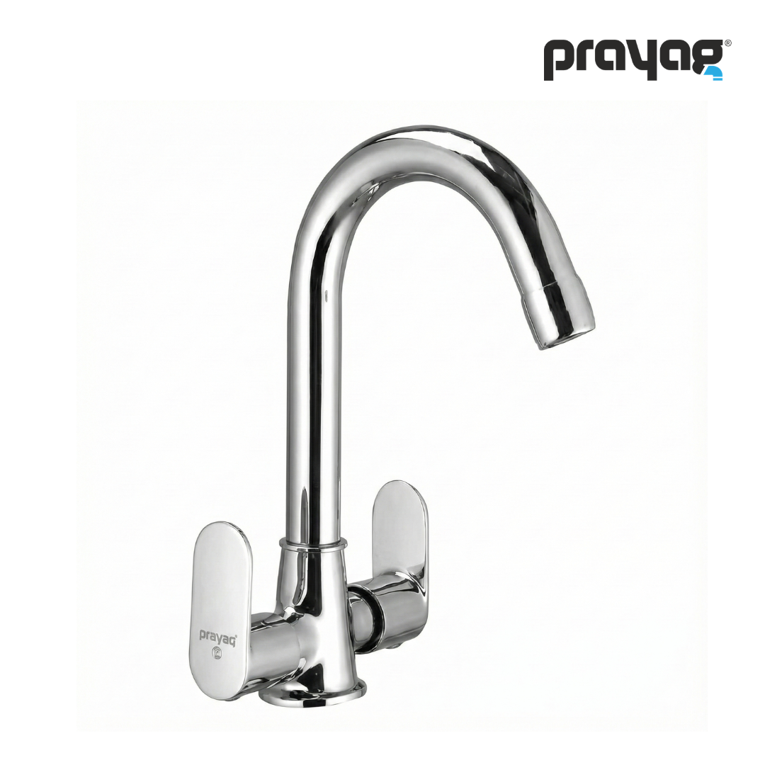 Wash Basin Mixer Tap (Hot & Cold) Foam Flow (Double Handle) Brass - By Prayag