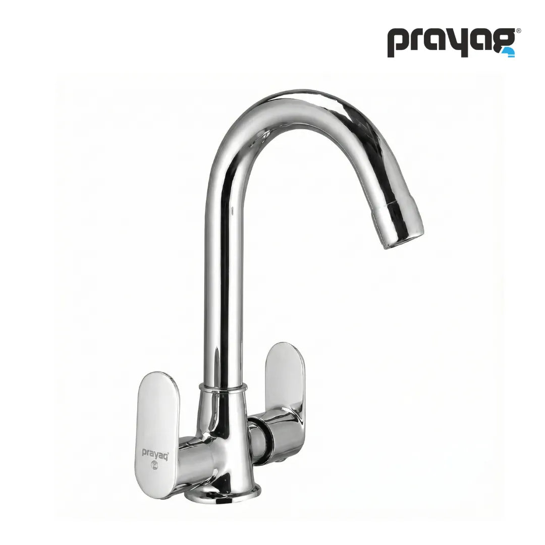Wash Basin Mixer Tap (Hot & Cold) Foam Flow (Double Handle) Brass - By Prayag
