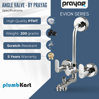 Wall Mixer 3 in 1 with Provision for Hand Shower & Head Shower Brass (Foam Flow) (Hot & Cold) - By Prayag