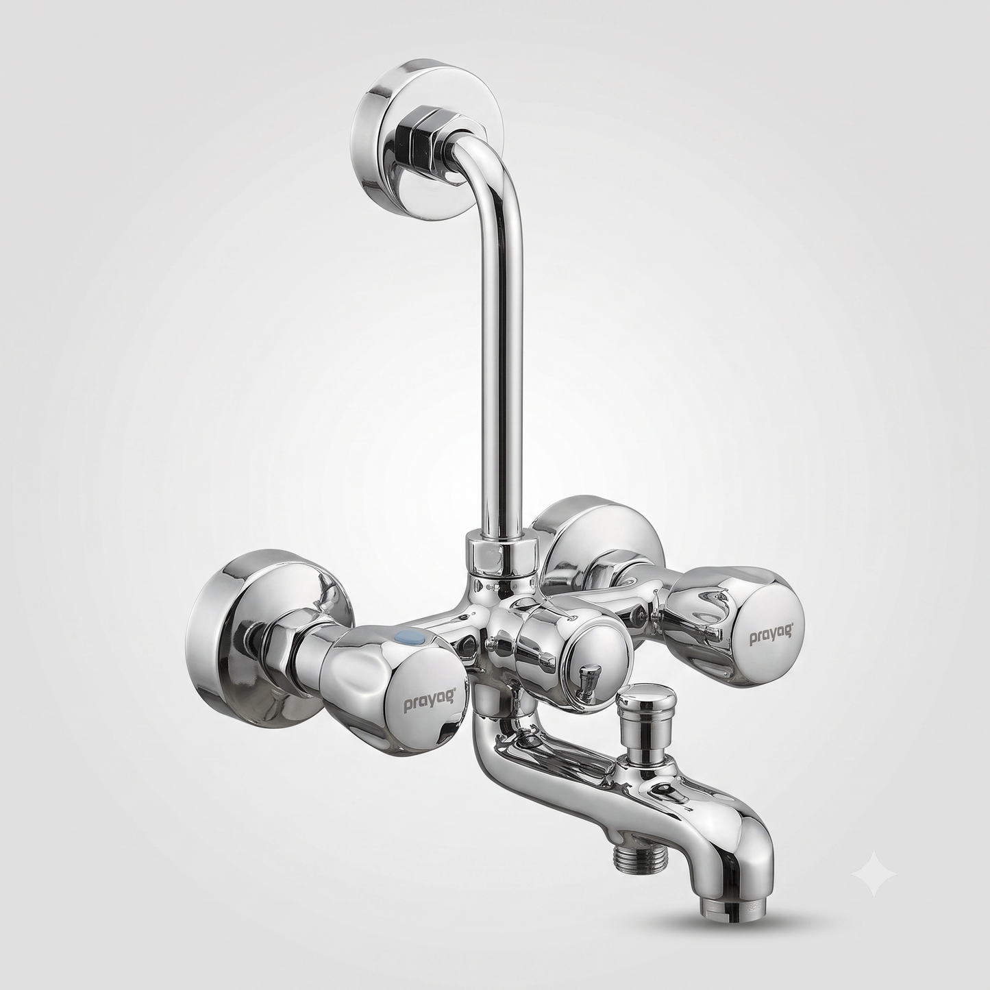 Wall Mixer 3 In 1 with Wall Flange (Provision For Over Head Shower & Hand Shower) Brass - By Prayag