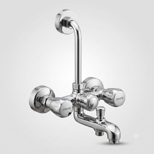 Wall Mixer 3 In 1 with Wall Flange (Provision For Over Head Shower & Hand Shower) Brass - By Prayag