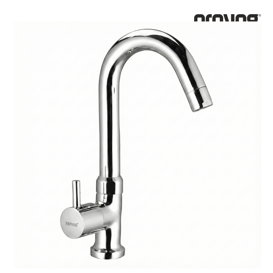 Wash Basin Pillar Tap Swan Neck Foam Flow (Swing Tap) Basin Mount Brass - By Prayag