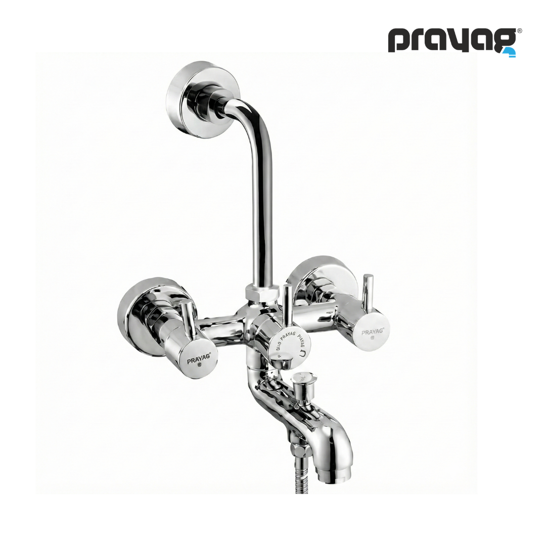 Wall Mixer 3 in 1 with Provision for Hand Shower & Head Shower Brass (Foam Flow) (Hot & Cold) - By Prayag