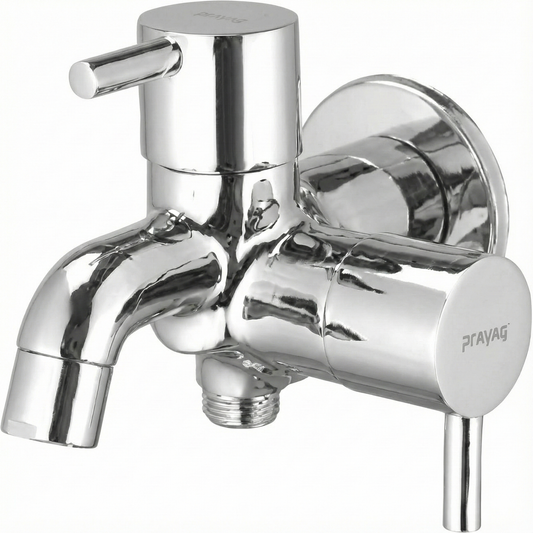 2-Way Bib Tap Double Handle with Wall Flange Brass - By Prayag