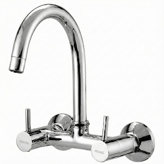 Sink Mixer with Regular Spout Wall Mounted with Flange Brass - By Prayag