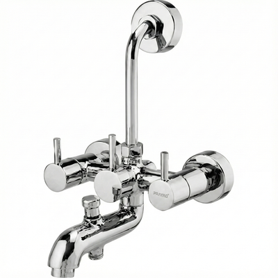 Wall Mixer 3 In 1 With Wall Flange (Provision For Over Head Shower & Hand Shower) Brass - By Prayag