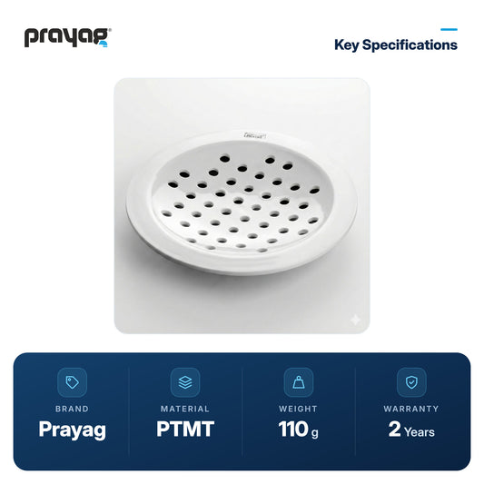 Round Floor Trap Jali Drain 110mm - Prayag key specifications: PTMT, 110 g, 2-year warranty