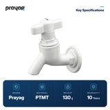 Bib Tap T-Handle - Prayag key specifications: PTMT, 130 g, 10-year warranty
