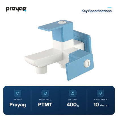 Two Way Bib Tap Foam Flow (Double Handle) Blue Colour - Prayag key specifications: PTMT, 400 g, 10-year warranty