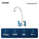 Sink Tap for Kitchen Wall Mount Foam Flow (Swing Tap) Blue Colour - Prayag key specifications: PTMT, 380 g, 10-year warranty