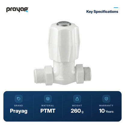 Stop Cock/Tap (Male Thread) 15mm - Prayag key specifications: PTMT, 260 g, 10-year warranty