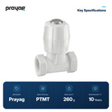 Stop Cock/Tap (Female Thread) 15mm - Prayag key specifications: PTMT, 260 g, 10-year warranty