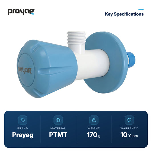 Angle Valve Blue Colour - Prayag key specifications: PTMT, 170 g, 10-year warranty