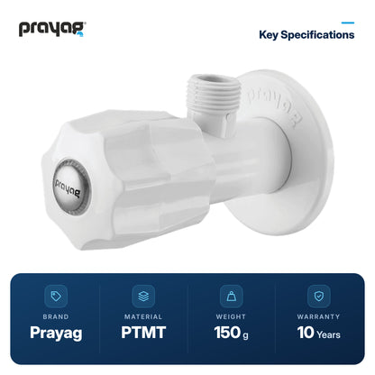 Angle Valve - Prayag key specifications: PTMT, 150 g, 10-year warranty