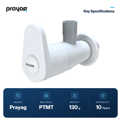 Angle Valve - Prayag key specifications: PTMT, 130 g, 10-year warranty