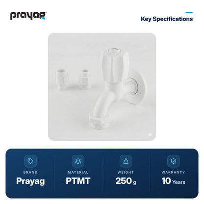 Washing Machine Tap - Prayag key specifications: PTMT, 250 g, 10-year warranty