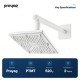 Overhead Shower 150mm x 150mm + Shower Arm 300mm - Prayag key specifications: PTMT, 520 g, 2-year warranty