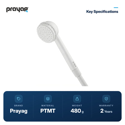 Hand Shower with 1.5mtr Tube & Hook (Model 1831) - Prayag key specifications: PTMT, 480 g, 2-year warranty