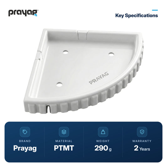 Corner Shelf 200mm (8 inch) - Prayag key specifications: PTMT, 290 g, 2-year warranty