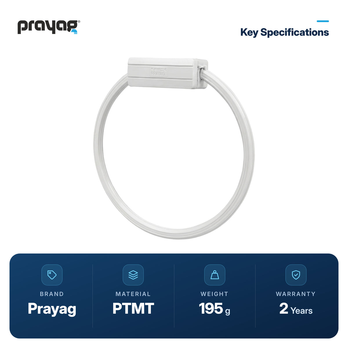 Towel Ring Round - Prayag key specifications: PTMT, 195 g, 2-year warranty