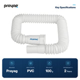 Collapsible Waste Pipe for Sink & Wash Basin 900mm - Prayag key specifications: PVC, 100 g, 2-year warranty