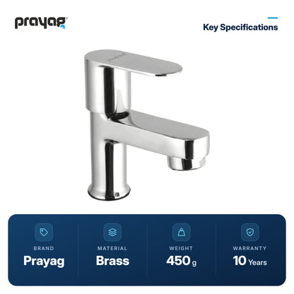 Wash Basin Pillar Tap (Short Height) Brass - Prayag key specifications: Brass, 450 g, 10-year warranty