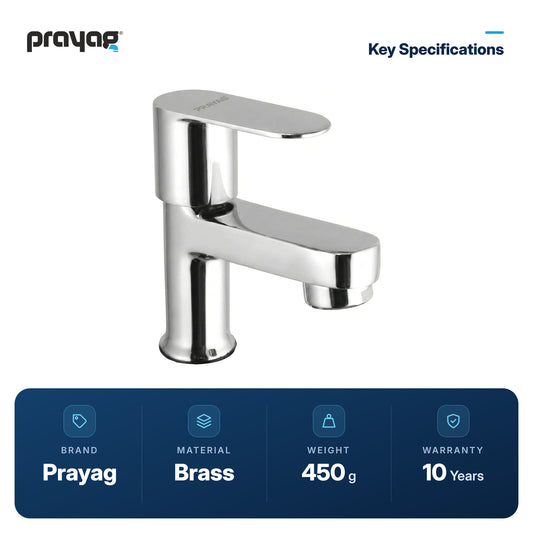 Wash Basin Pillar Tap (Short Height) Brass - Prayag key specifications: Brass, 450 g, 10-year warranty