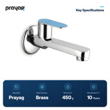 Long Body Bib Tap Brass - Prayag key specifications: Brass, 450 g, 10-year warranty