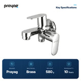 Two Way Bib Tap Foam Flow (Double Handle) Brass - Prayag key specifications: Brass, 580 g, 10-year warranty