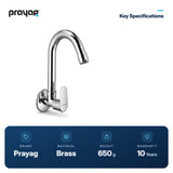 Sink Tap for Kitchen Wall Mount Foam Flow (Swing Tap) Brass - Prayag key specifications: Brass, 650 g, 10-year warranty
