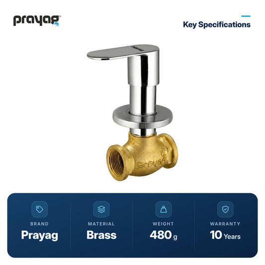 Concealed Stop Cock 15mm Brass - Prayag key specifications: Brass, 480 g, 10-year warranty