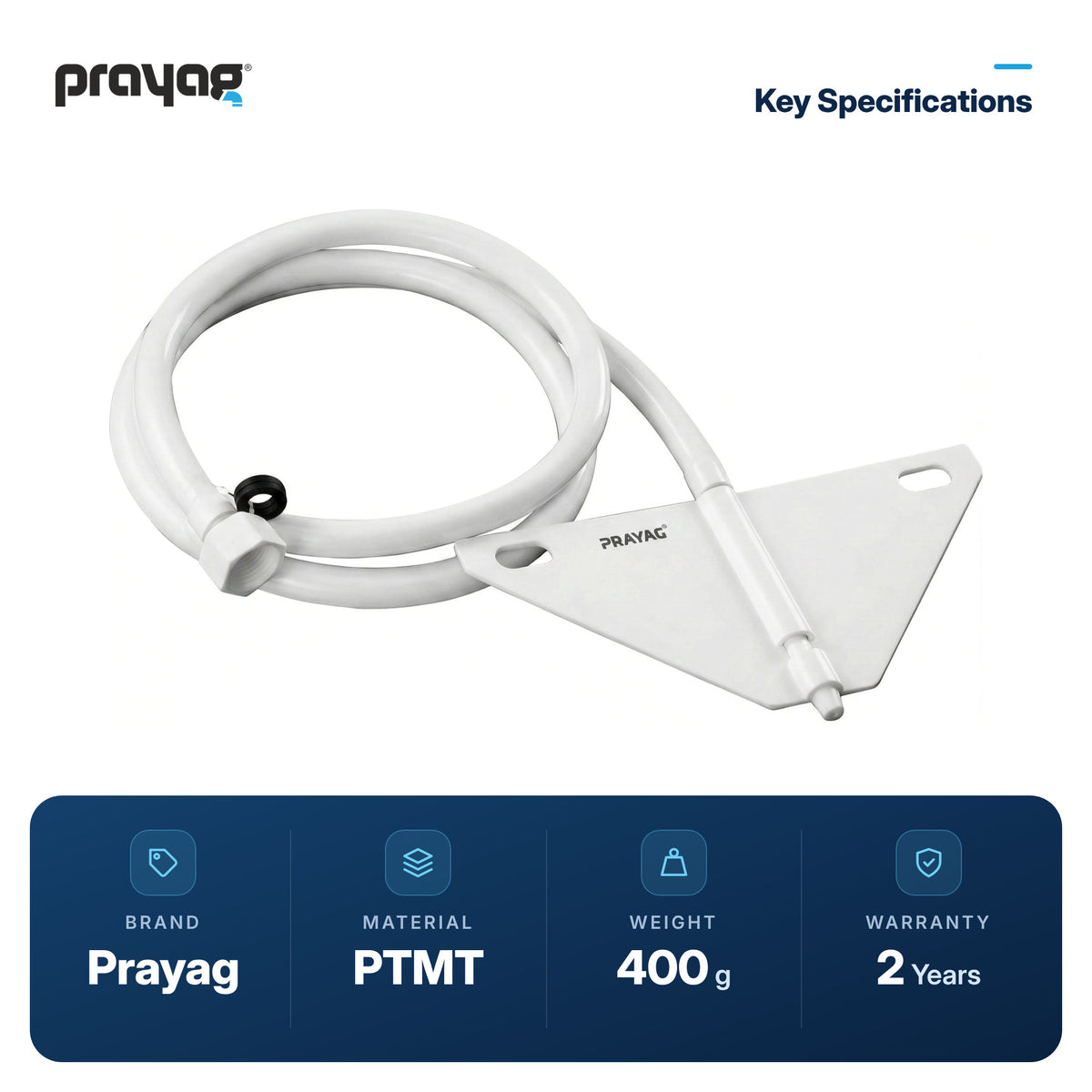 Jet Spray for Commode with Tube (1.5mtr) - Prayag key specifications: PTMT, 400 g, 2-year warranty