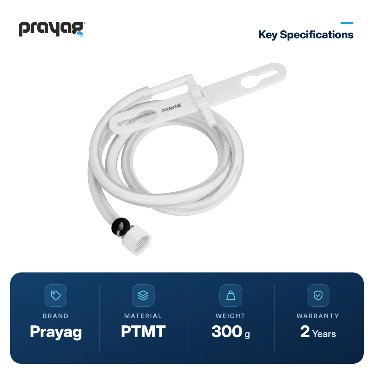 Jet Spray for Commode with Tube (1.5mtr) L-Type - Prayag key specifications: PTMT, 300 g, 2-year warranty