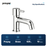 Wash Basin Pillar Tap (Short Height) Brass - Prayag key specifications: Brass, 625 g, 10-year warranty