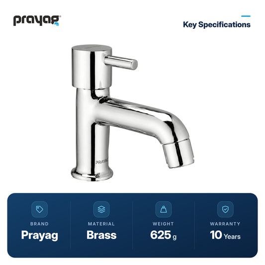 Wash Basin Pillar Tap (Short Height) Brass - Prayag key specifications: Brass, 625 g, 10-year warranty