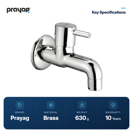 Bib Tap (Short Body) Brass - Prayag key specifications: Brass, 630 g, 10-year warranty