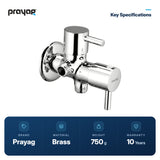 Two Way Angle Valve (Double Handle) Brass - Prayag key specifications: Brass, 750 g, 10-year warranty