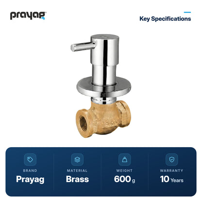 Concealed Stop Cock 15mm Brass - Prayag key specifications: Brass, 600 g, 10-year warranty