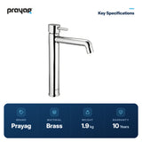 Single Lever Basin Mixer Table Mount (Tall Body) Brass - Prayag key specifications: Brass, 1.9 kg, 10-year warranty