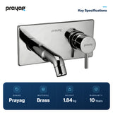 Single Lever Basin Mixer Wall Mount (Concealed) Brass - Prayag key specifications: Brass, 1.84 kg, 10-year warranty